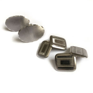 Vintage Silver-tone Cufflinks Two Sets Deco & Oval